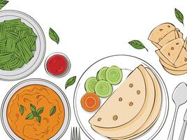 homemade roti and curry illustration with copy space vector