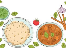 homemade curry and roti illustration with copy space vector