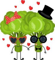 Funny couple of broccolis with sunglasses vector