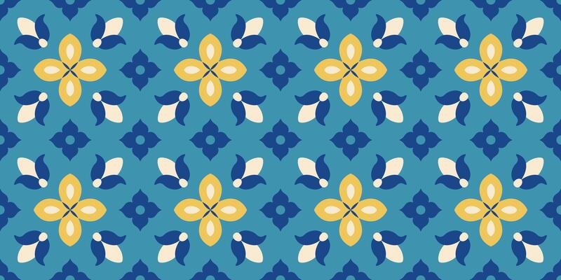 Geometric floral seamless pattern. Mediterranean ornament. Folk motif. Arabesque, mosaic, decorative tiles. Background, print, wallpaper. .