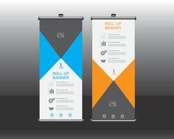 Roll up banner stand design template, Blue and Orange color vector