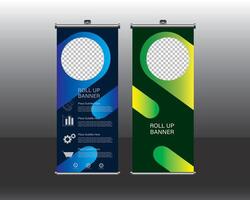 Roll up banner stand design template, Blue and Green Color vector