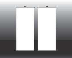 Two blank roll up banners on a gray background vector