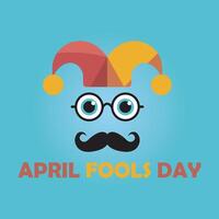 Simple April Fools Day Design, Jester Hat, Glasses, Mustache, and Clean Typography Graphic vector