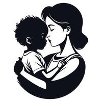 A black and white silhouette of a mother and child vector