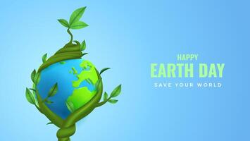 Happy Earth Day Concept Featuring a Leaf Wrapped Globe on a Blue Background vector
