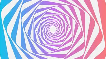 Abstract geometric spiral background features a dynamic spiral pattern of distorted hexagons in vibrant gradient of blue, purple, and pink hues, creating a captivating optical illusion. vector
