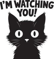 A silhouette of a cat with eyes wide open vector