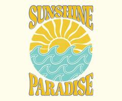 Sunshine Paradise. Sunshine wave graphic print design. Beach modern abstract art. vector