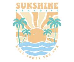 Here come the sun. Sunshine paradise graphic print design. Ocean abstract wave. vector