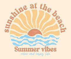 Sunshine at the Beach. Relax and enjoy life. Summer Sunshine artwork graphic print design. Beach Sunset Wave modern abstract art. vector