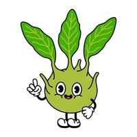 A cheerful Kohlrabi character with leaves points up, perfect for healthy eating concepts and illustrations. vector