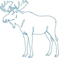 Stylized one-line moose illustration with large antlers in a minimalist outline design vector