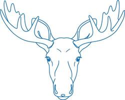 Minimalist moose head line art illustration with large antlers, featuring a simple and modern outline design vector
