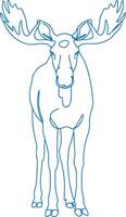 Minimalist front-view line art illustration of a moose with large antlers vector