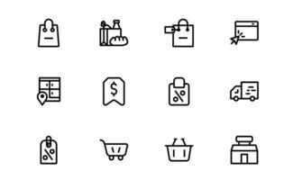 Premium Shopping Icons set pack up. Editable and Clean Designs for Retail, Online Shopping, Cart, Payment, and Delivery Services in Flat and Line Styles. vector