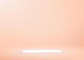Peach color background 3d with white podium space for selling products background. Empty orange studio room background. illustration. vector