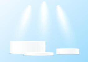 Blue background 3d with white podium Space for selling products on the website. Display of cosmetic products. Stage or podium. Product display background. illustration. vector