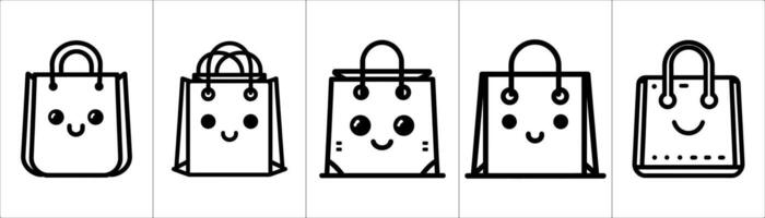 A set of four bags with faces drawn on them vector