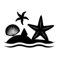 a black and white silhouette of an island with a starfish and shell vector
