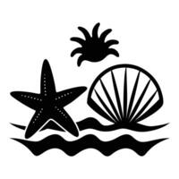 a black and white silhouette of a starfish and shell vector