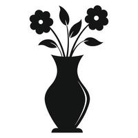 black and white illustration of a vase with flowers. vector