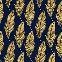 golden feathers on navy background vector