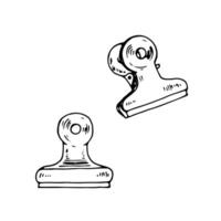 illustration of a set of bulldog clamps. Hand drawn sketch of paper fasteners, binder clips and stationery holders. For office, school and journaling designs. Isolated on a white background vector