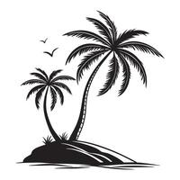 palm trees on an island with birds flying over it vector