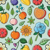seamless pattern with fruits and patron verdure colored vector