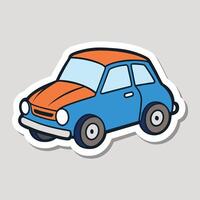 a sticker of a small car with orange and blue trim vector
