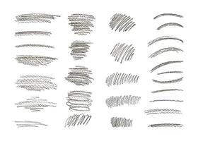 Charcoal Doodle Texture hand Drawn in Grunge style on white background. Strokes with Black Pencil different sizes. Stripes, Strokes, Arcs with a dark Marker. Illustration for banner, poster. vector