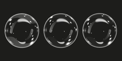 3D Round bubbles with Refraction and glare. illustration with soap foam isolated on dark background, glass liquid, liquid form, crystal glass ball, Illustration vector