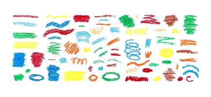 Set Crayon Grunge Doodle stroke on white background. Drawn Scribble Texture Brush. Illustration of abstract strokes with collared chalk for banner, web, digital poster back to school. vector