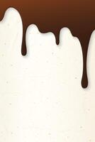 Melted chocolate flows onto cream cake surface vertical background graphic illustration have blank space. vector