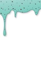 Melted mint chocolate chip ice cream drop onto white vertical background graphic illustration have blank space. vector