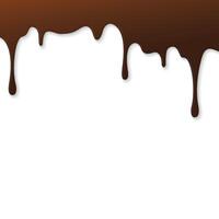 Melted chocolate flows onto white square background graphic illustration have blank space. vector