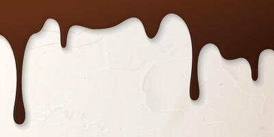 Melted chocolate flows onto cream cake surface horizontal background graphic illustration have blank space. vector