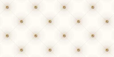 3D light cream upholstery leather texture background with brass buttons and dash line seamless pattern graphic illustration. vector
