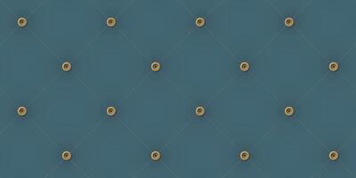 3D turqouise upholstery leather background with golden buttons and dash lines seamless pattern graphic illustration. vector