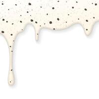 Melted cookie and cream ice cream drop onto white square background graphic illustration have blank space. vector