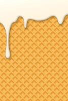 Melted vanilla ice cream drop onto wafer 3D pattern yellow brown colors vertical background graphic illustration. vector