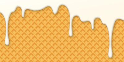 Melted milk ice cream drop onto wafer 3D pattern yellow brown colors horizontal background graphic illustration. vector