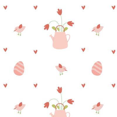 Cute spring watering can pattern with flowers and little birds for textiles and decorCute spring watering can pattern with flowers and little birds for textiles and decor