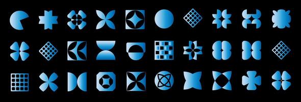 Brutalism colorful Y2K shapes. Kit of led electric laser blue neon lighting. a set of abstract shapes on a black background vector