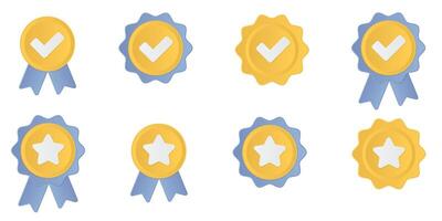 3d icon of Certificate Badge blue illustration, yellow badge warranty icon with checklist and ribbon Background isolated vector