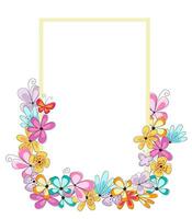 Bright easter rectangular frame with colorful flowers and butterflies. Easter celebration background. Spring frame for card, invitation. vector
