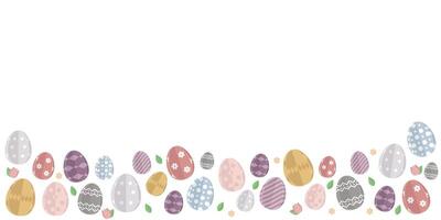 Soft color easter border with pastel paper cut eggs and clouds. Easter celebration background vector