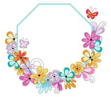 Bright spring summer frame with colorful flowers and butterflies. Easter celebration background. Spring frame for card, invitation. vector