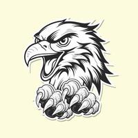 Angry eagle side view head with paw black and white design. vector